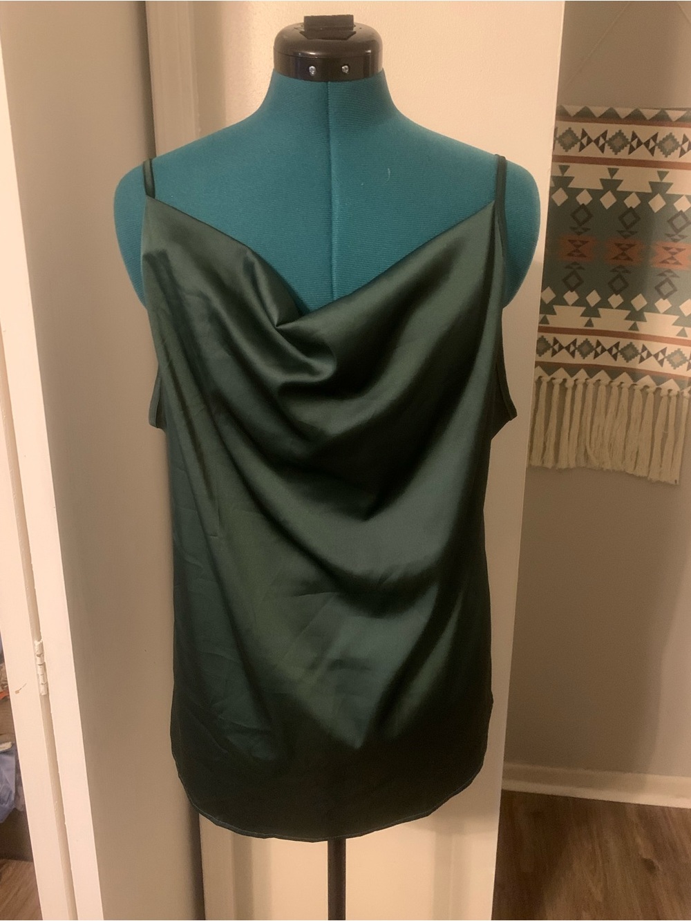 Satin Cowl Neck Camisole Tank Top - Deep Green